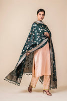 Handwoven Emerald Green Silk Dupatta by Play Clan for Ekaya
