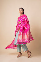 Handwoven Pink Banarasi Silk Dupatta