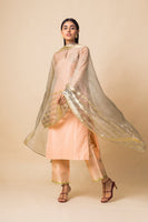 Handwoven Mint Grey Organza Dupatta