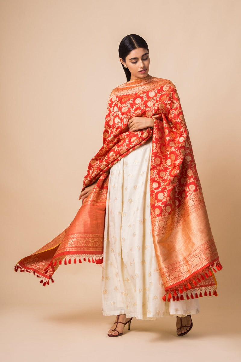 Handwoven Red Banarasi Silk Dupatta