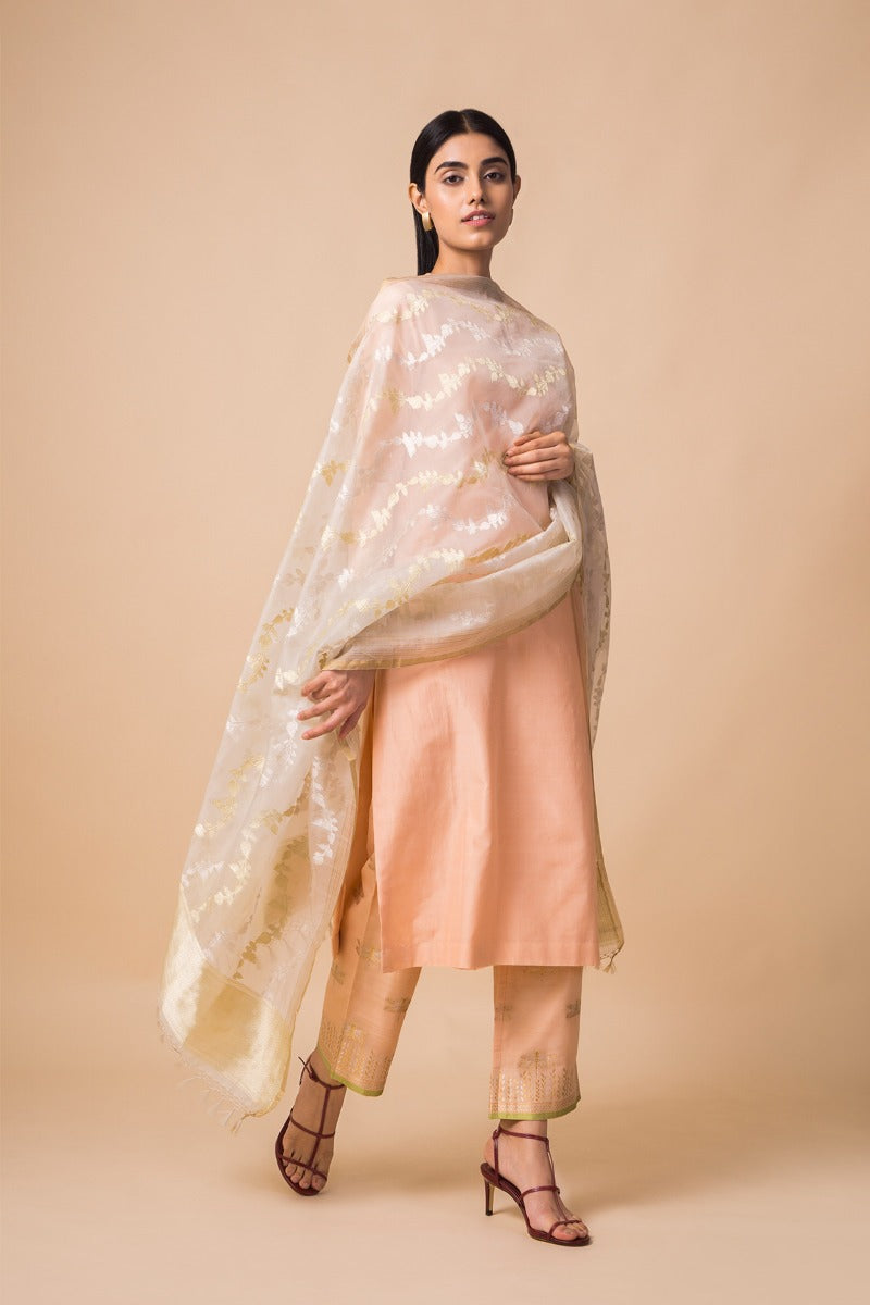 Handwoven Ivory Organza Dupatta