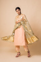 Handwoven Pista Green Organza Dupatta
