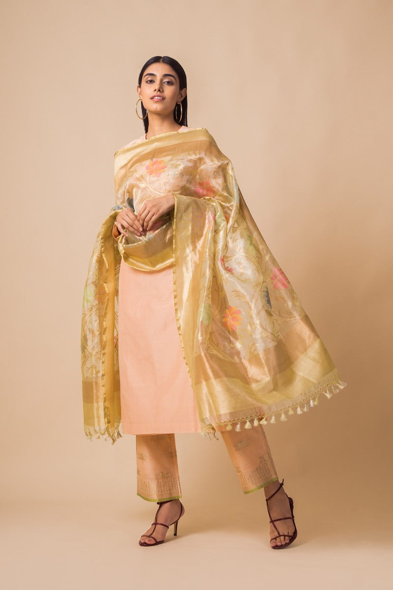 Handwoven Light Yellow Tisuue Net Dupatta