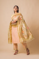 Handwoven Light Yellow Tisuue Net Dupatta