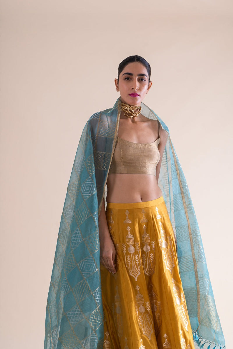 Handwoven Mustard Silk Lehenga Skirt