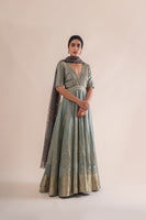 Handwoven Mint  Silk Anarkali Suit and Churidar with Dupatta