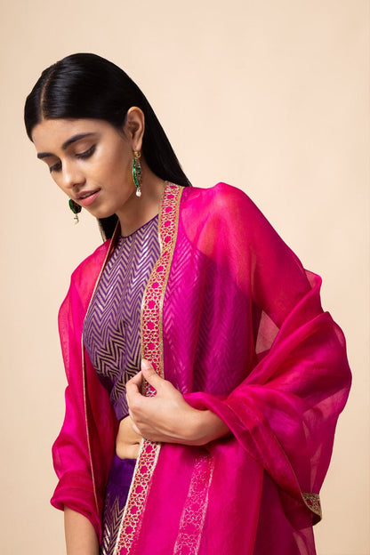 Handwoven Purple Silk Chevron Lehenga (The Crossing 2019)