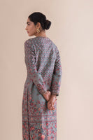 Handwoven  stone grey Digital Printed Silk Kurta and pants