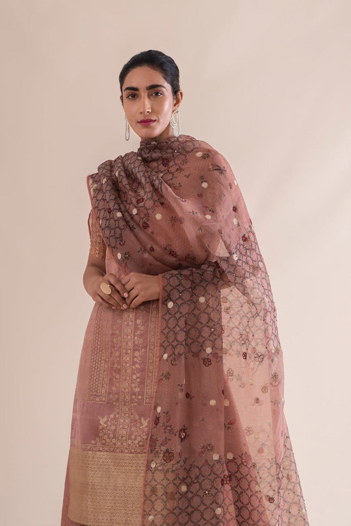 Handwoven Peach Silk Kurta and palazzo