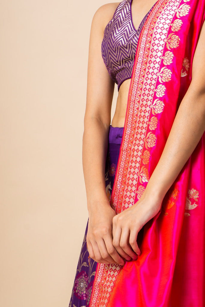 Handwoven Purple Silk Lehenga with Birds and Floral Motifs (The Crossing 2019)