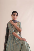 Handwoven Mint  Silk Anarkali Suit and Churidar with Dupatta