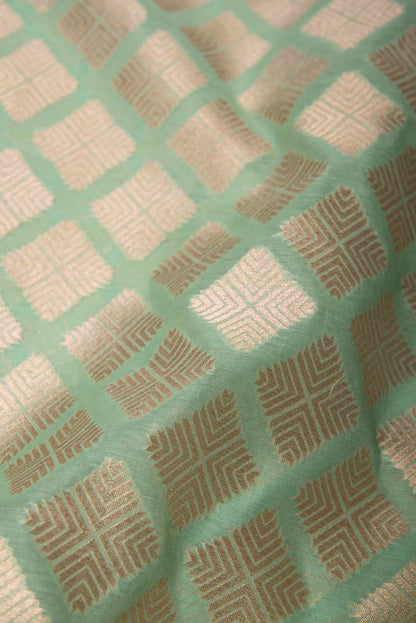 Handwoven Mint Green Chaderi Cotton Blouse Fabric