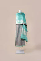Handwoven Turqouise Silk Suit Piece With Bird Motif Silk Dupatta