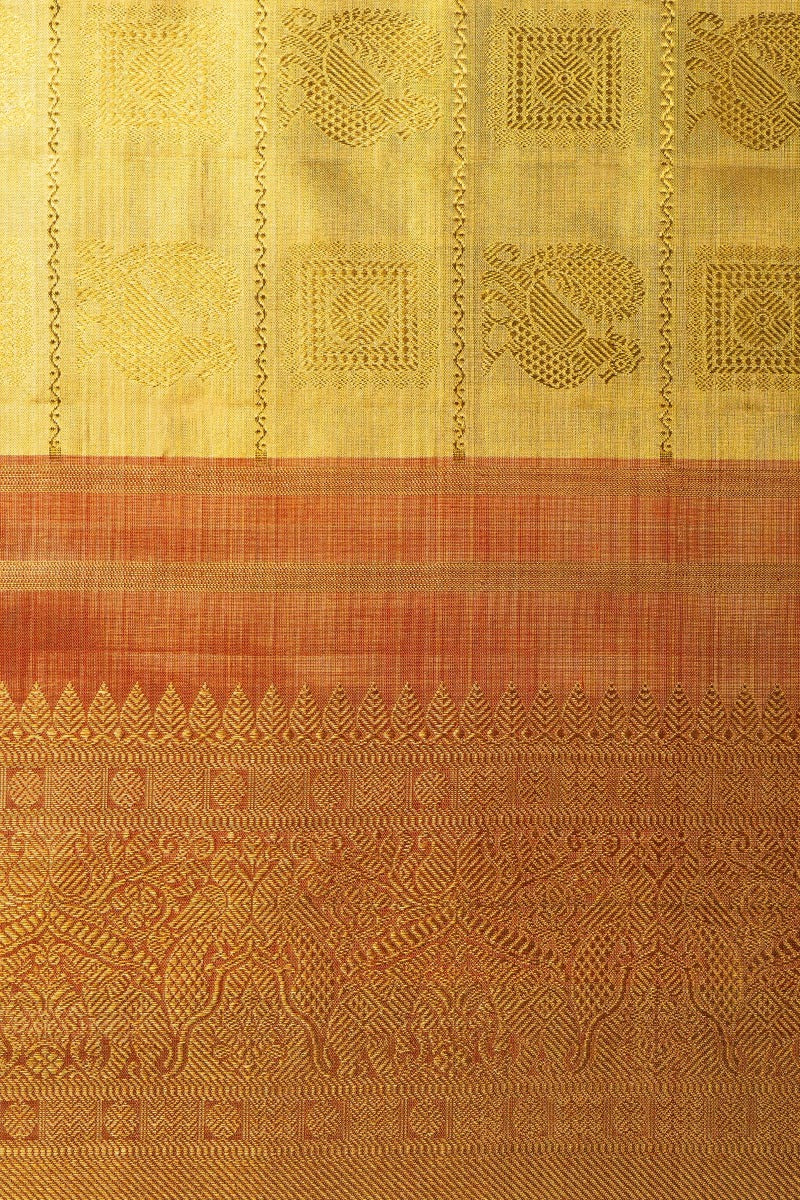 Handwoven Golden Kanjivaram Real Zari Silk Sari