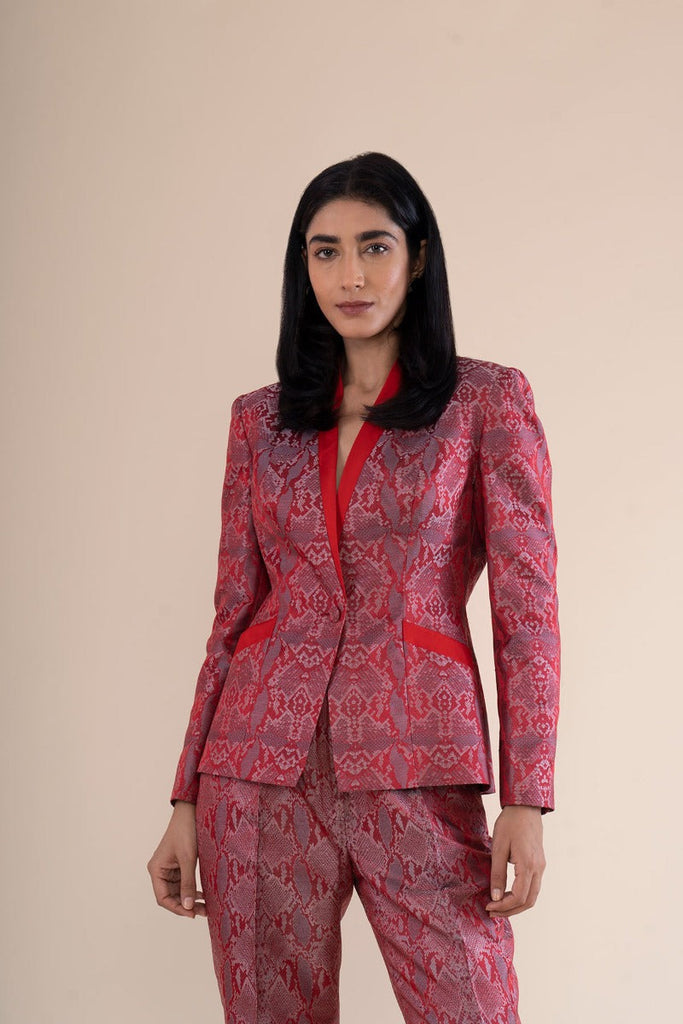 Handwoven Red Snake Skin Inspired Tuxedo With Pants
