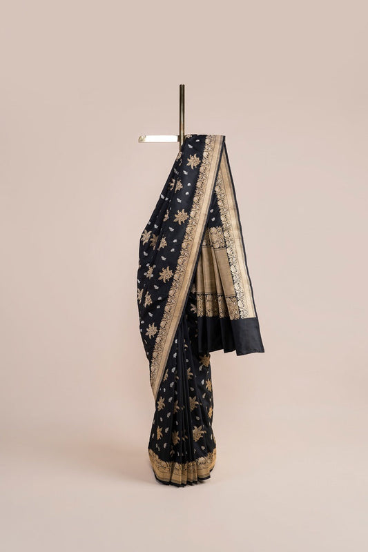 Handwoven Black Silk Sari