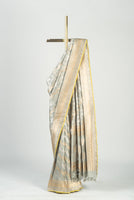 Handwoven Silver Silk Sari