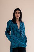 Handwoven Teal Green Reversed Fabric High-Low Top With Surplice Neckline