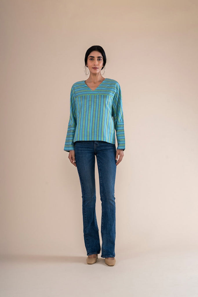 Handwoven Blue V- Neck Top