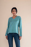 Handwoven Blue V- Neck Top
