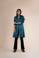 Handwoven Blue Leapord Print Inspired Long Jacket