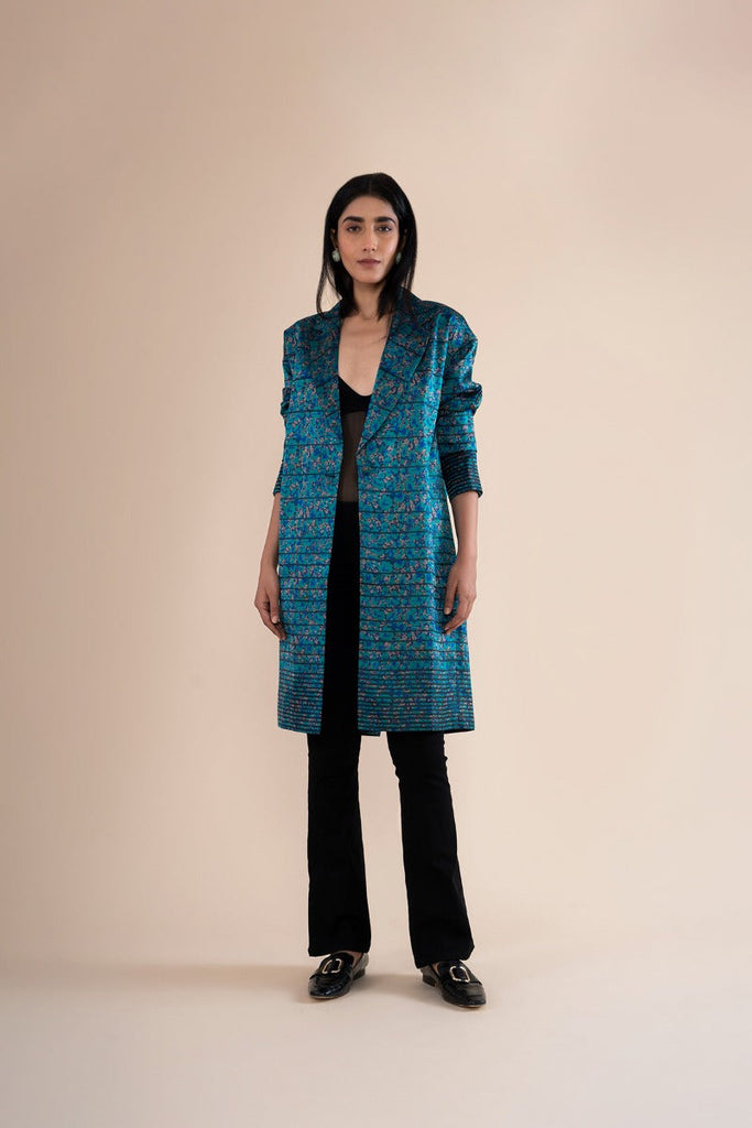 Handwoven Blue Leapord Print Inspired Long Jacket