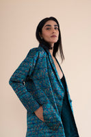 Handwoven Blue Leapord Print Inspired Long Jacket