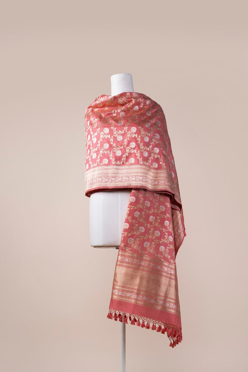 Handwoven Peach Silk Dupatta