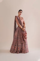 Handwoven Peach Digital Printed Silk Lehenga