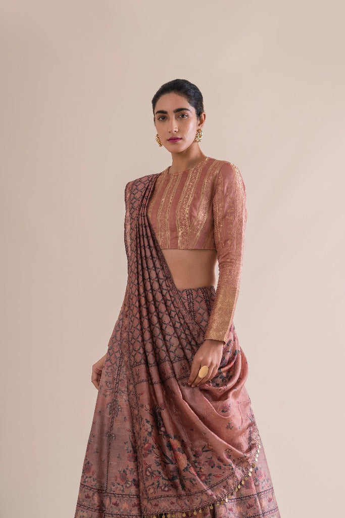 Handwoven Peach Digital Printed Silk Lehenga
