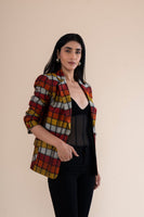 Handwoven Color Block Checkered Blazer