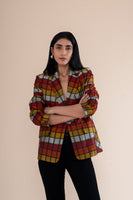Handwoven Color Block Checkered Blazer