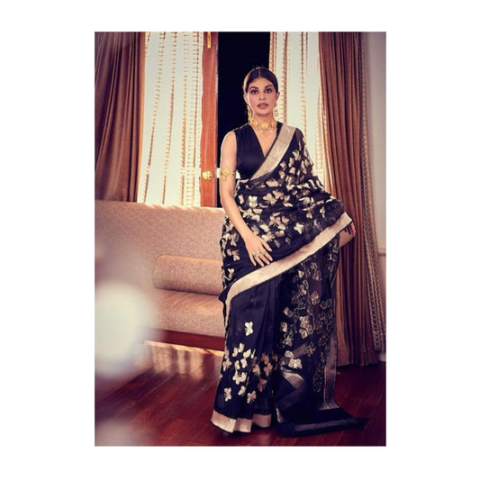 Handwoven Black Organza Sari With Butterfly Motifs