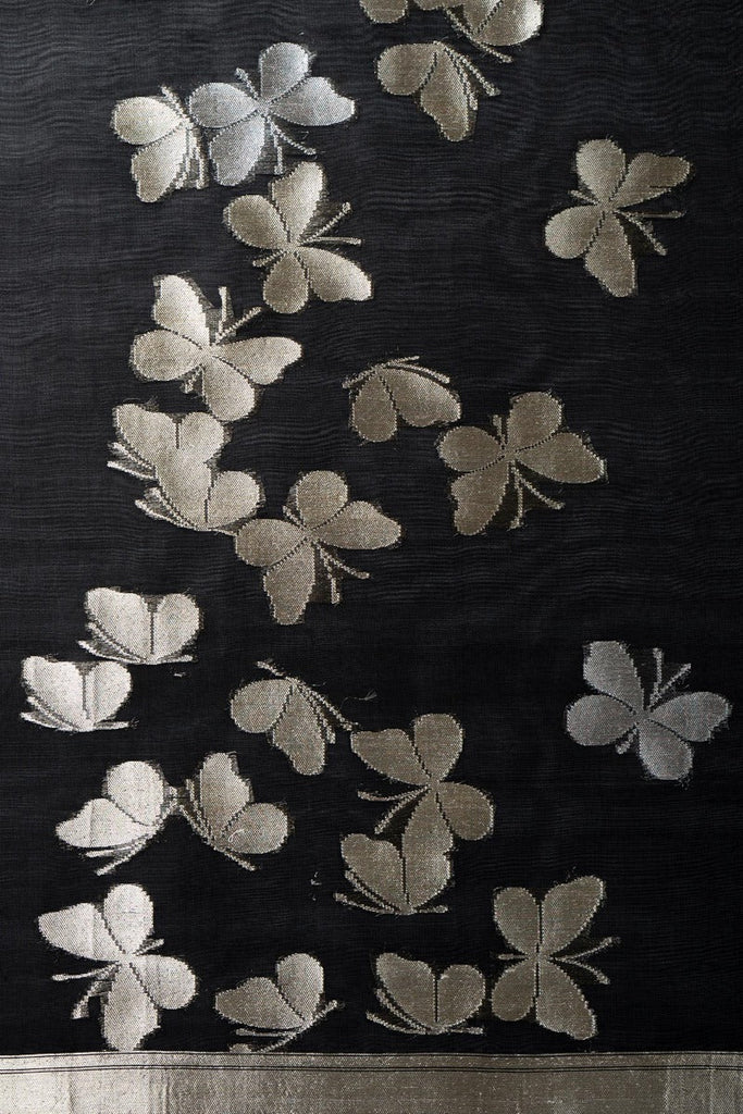 Handwoven Black Organza Sari With Butterfly Motifs
