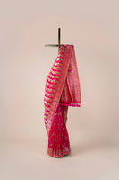 Shilpa Shetty in Handwoven Pink Striped Silk Sari With Bird Motifs