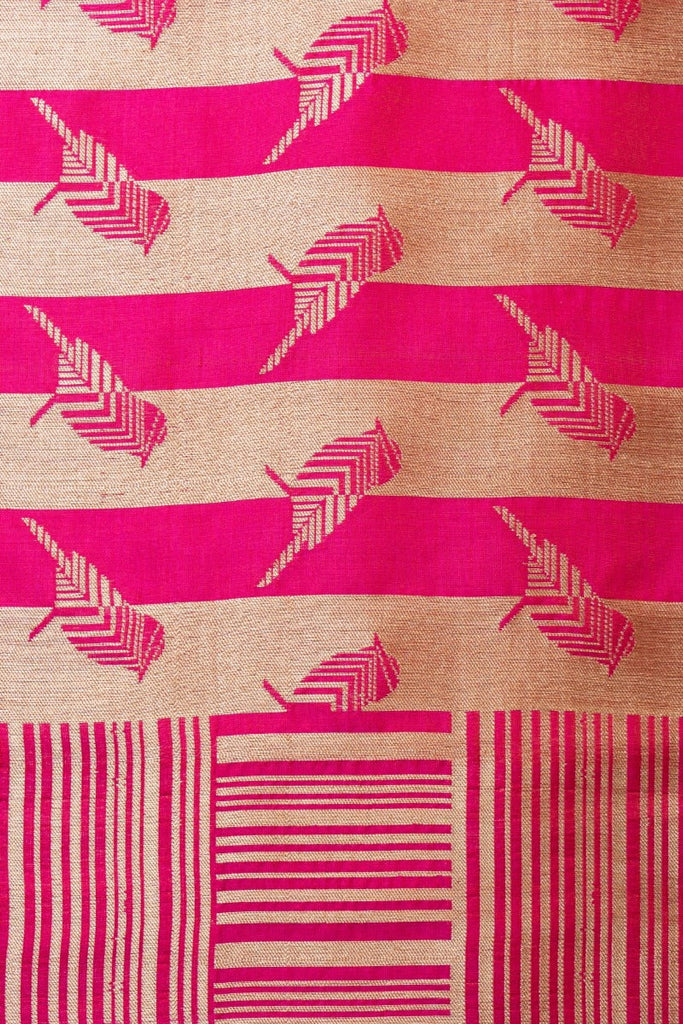 Shilpa Shetty in Handwoven Pink Striped Silk Sari With Bird Motifs