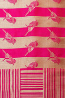 Shilpa Shetty in Handwoven Pink Striped Silk Sari With Bird Motifs