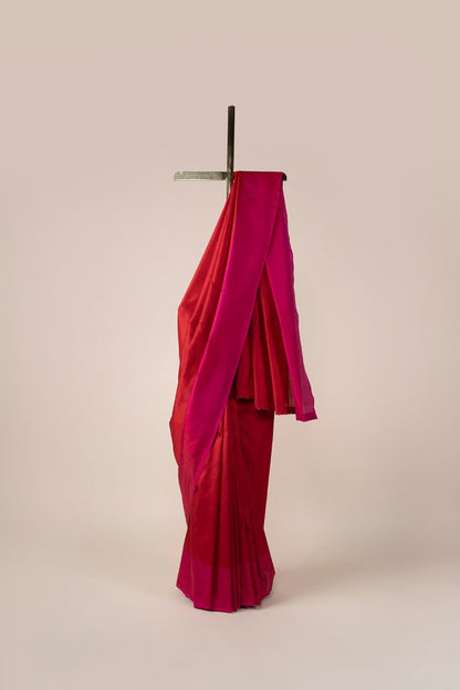 Handwoven Red Banarasi Silk Sari With Fuchsia Pink Border