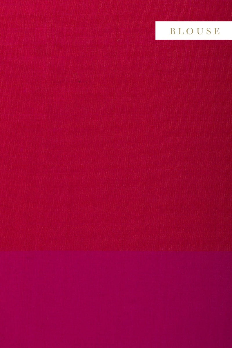 Handwoven Red Banarasi Silk Sari With Fuchsia Pink Border