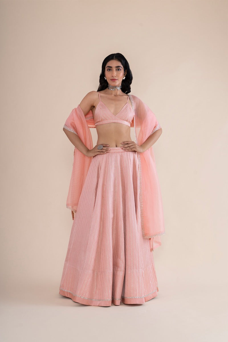 Handwoven Soft Pink Satin Silk Lehenga