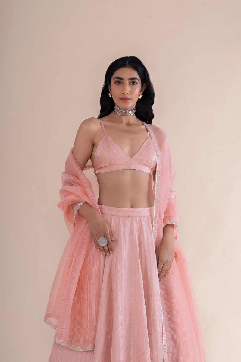 Handwoven Soft Pink Satin Silk Lehenga