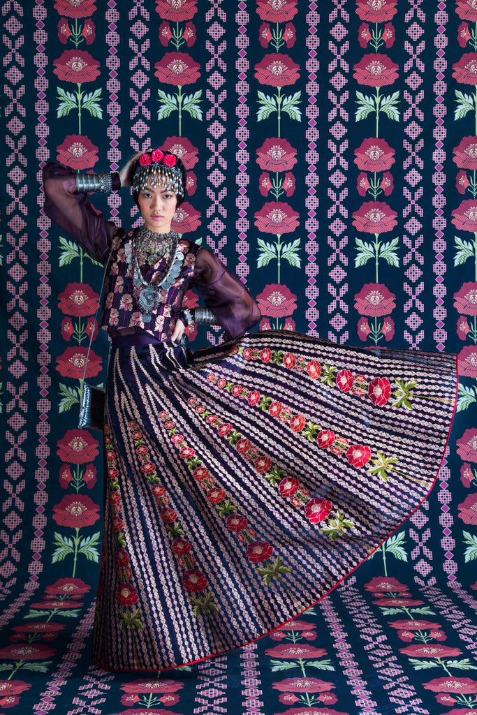 Sobhita Dhulipala in Handwoven Deep Wine Satin Silk Lehenga