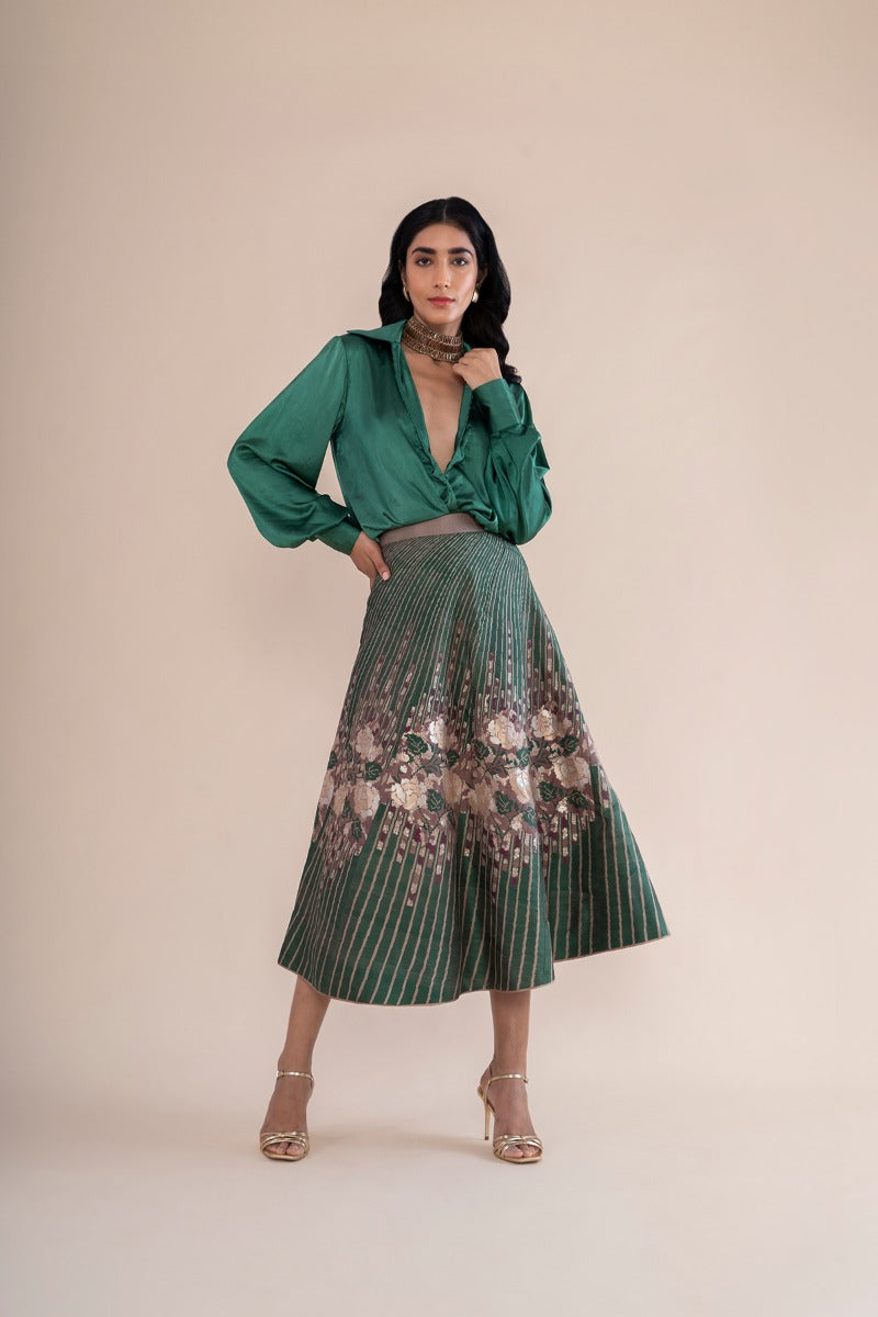 Handwoven Green Banarasi Silk Skirt