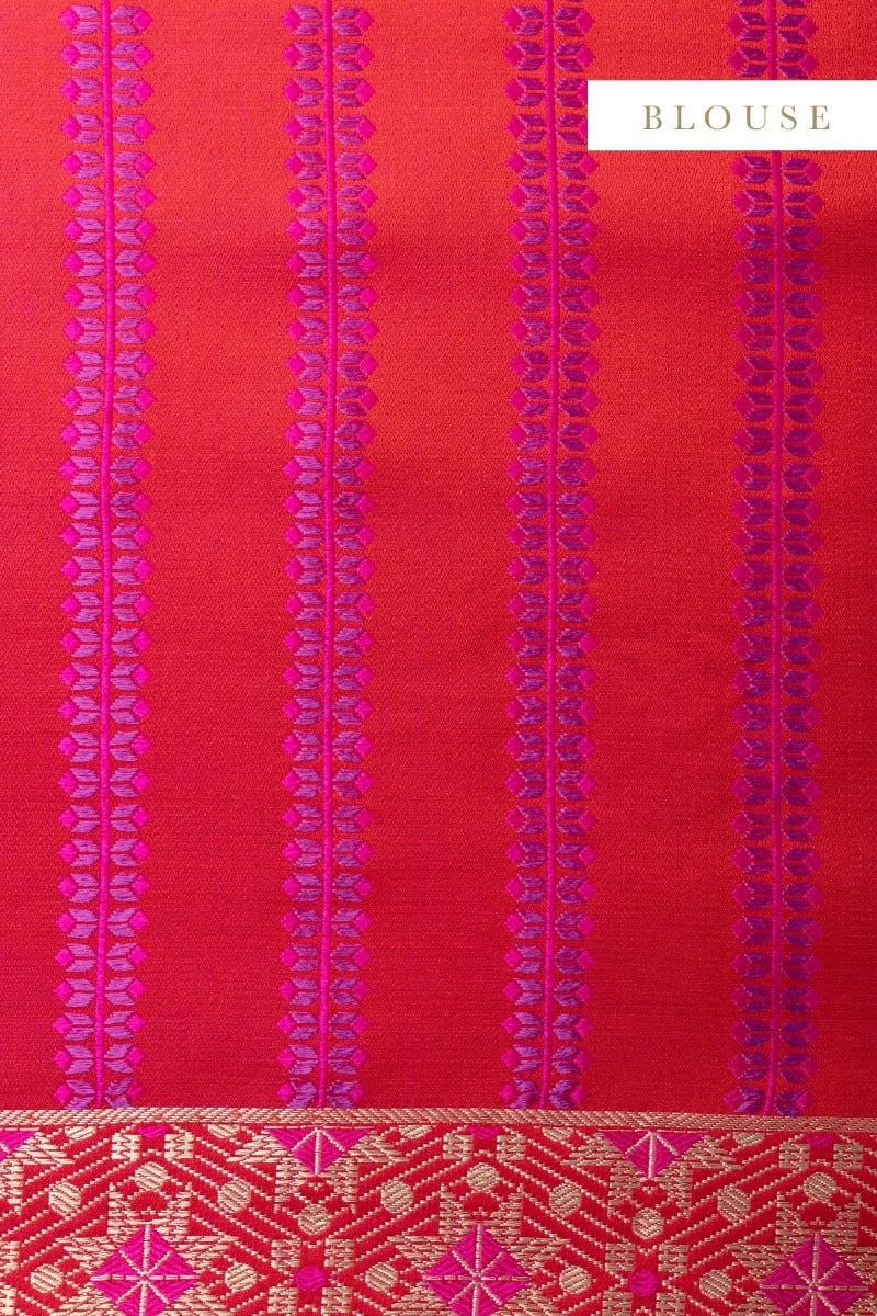 Handwoven Cherry Red Satin Silk Saris