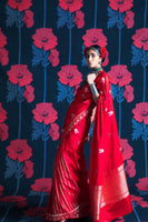 Handwoven Scarlet Red Satin Silk Saree
