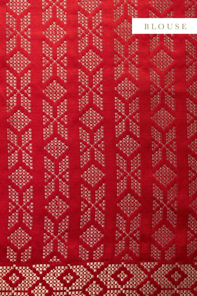 Handwoven Scarlet Red Satin Silk Saree