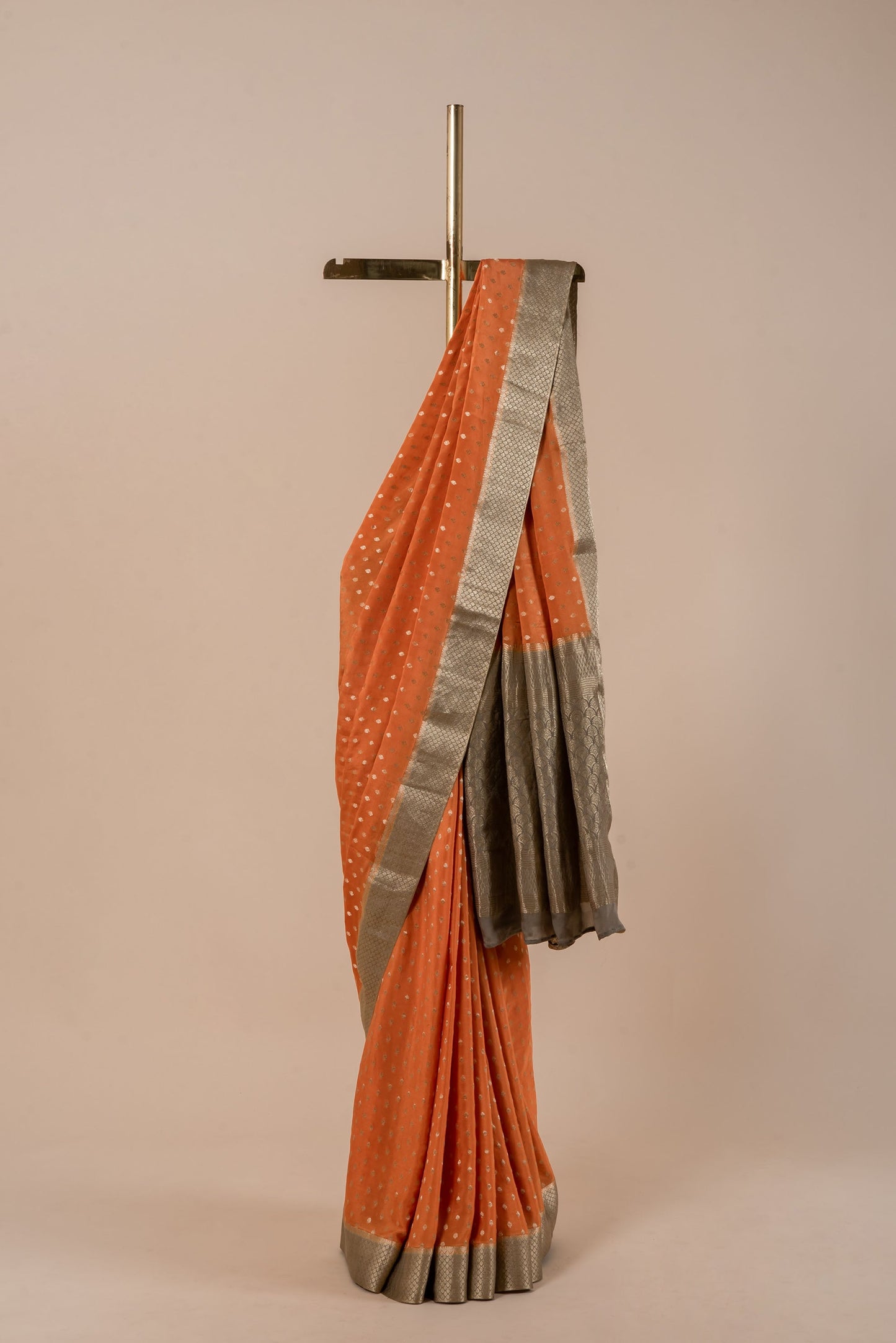 Handwoven Rust Banarasi Georgette Sari