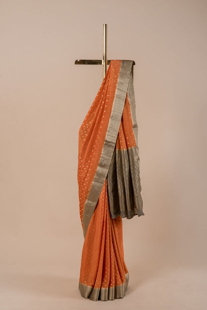 Handwoven Rust Banarasi Georgette Sari