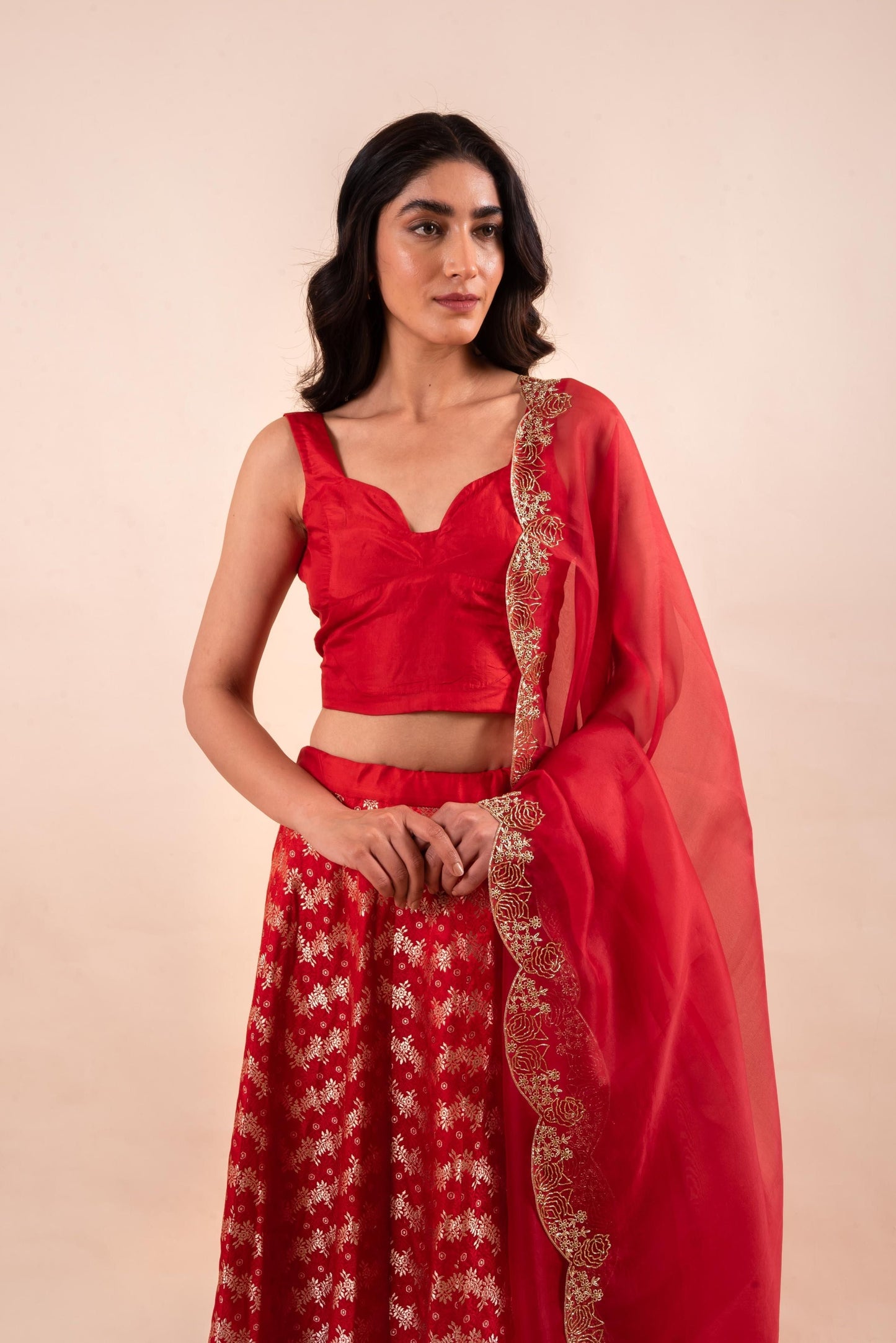 Handwoven Red Silk Lehenga