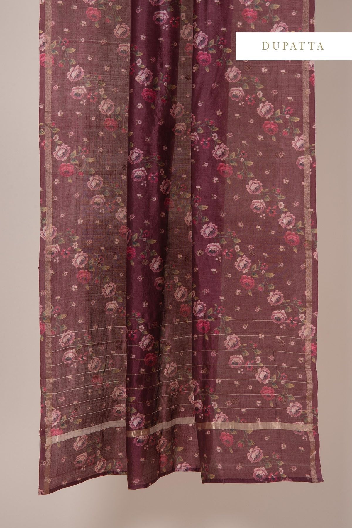 Handwoven Maroon Digital Print Silk Cotton Suit Piece